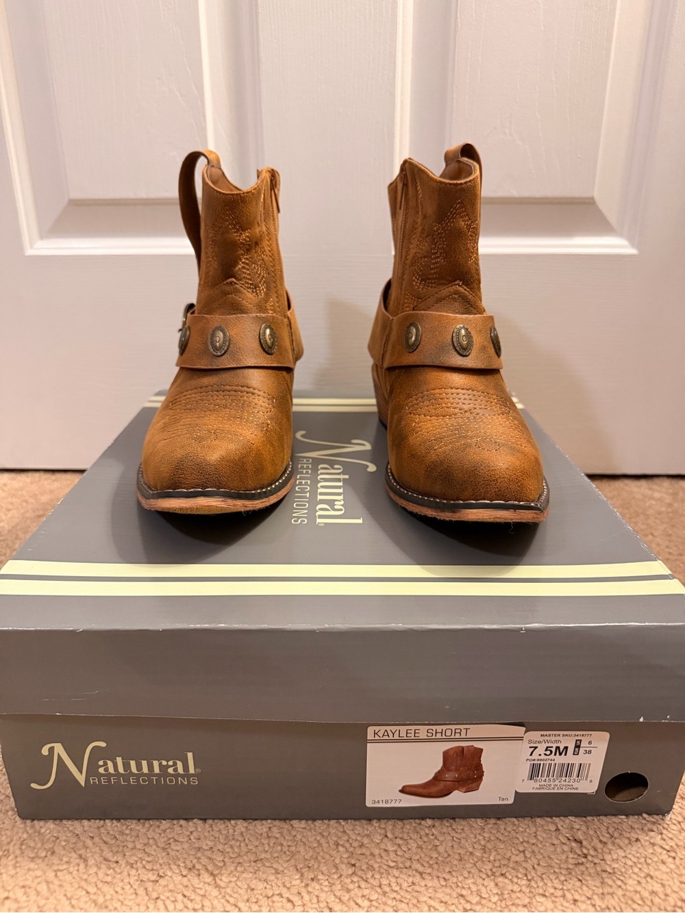 Natural Reflections Men's Tan Leather Short Western Boots with Concho Strap